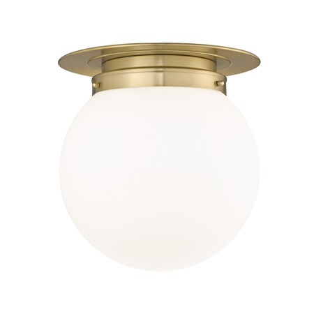Z-Lite Calhoun Flush Mount, 1-Light, 13 In.W x 14 In.H, Heritage Brass/White Opal 7505F13-HBR